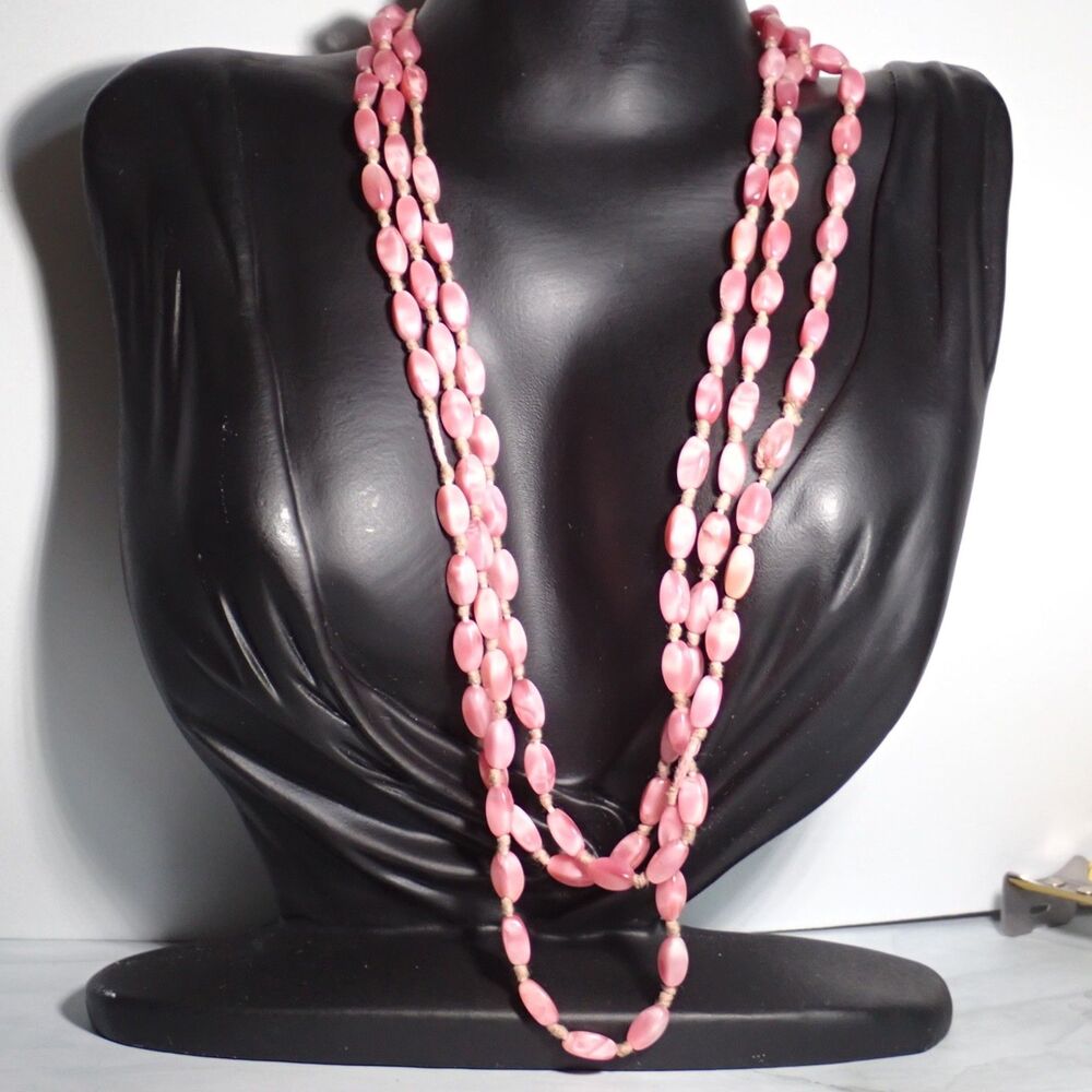 Antique Pink Bead Glass Flapper Necklace Genuine 1920's Knotted 60" Long